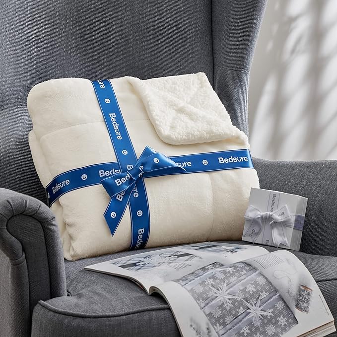Bedsure GentleSoft Sherpa Fleece Blankets King Size for Bed - Thick and Warm Throw for Women and Men, Soft Fuzzy Plush King Blanket for Winter, Cream, 108x90 Inches
