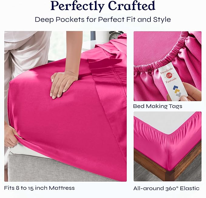 California Design Den Twin Sheet Set - 400 Thread Count Sateen, Natural 100% Cotton Cooling Sheets, Deep Pockets with All Around Elastic, Soft, Cool and Durable Bedding - Hot Pink