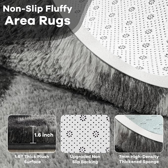 4x6 Grey Fluffy Soft Area Rug Non-Slip - Image 4