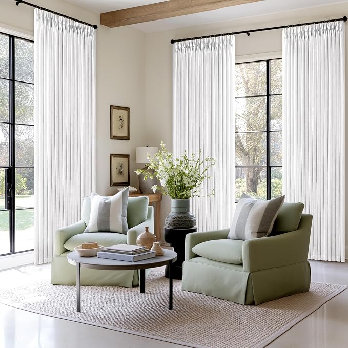 Extra Long Semi Sheer Pinch Pleat Linen Modern Curtains Snow White 50Wx120L | - Image 7