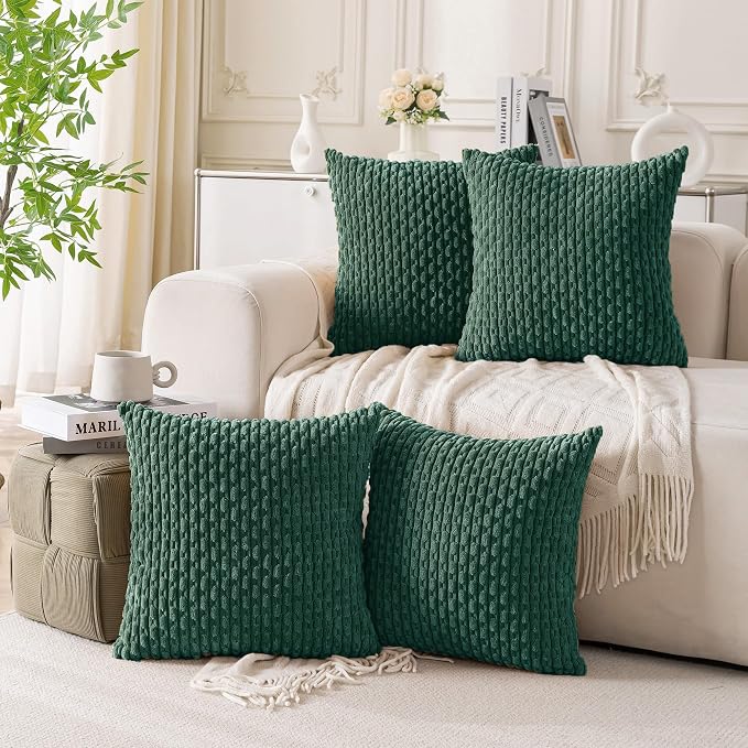 Set of 4 Dark Green Decorative Throw Pillow Covers 26x26 Inch Corduroy Pillow by Cozoomy