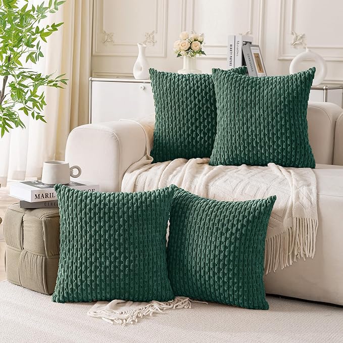 Set of 4 Dark Green Decorative Throw Pillow Covers 22x22 Inch Corduroy Pillow by Cozoomy