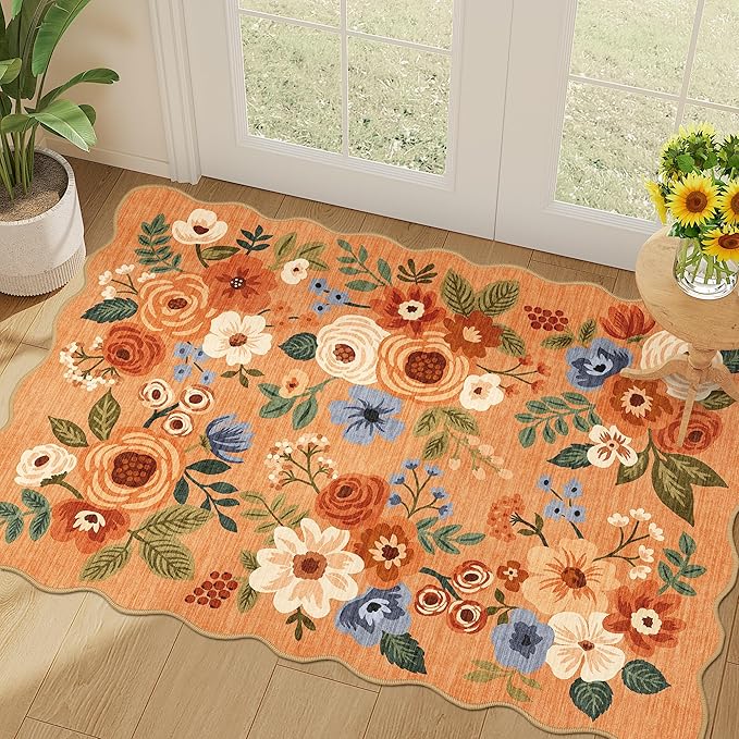 DUKINO 2x3 Rugs for Entryway, Floral Door Mat Washable Kitchen Rugs, Low Pile by DUKINO
