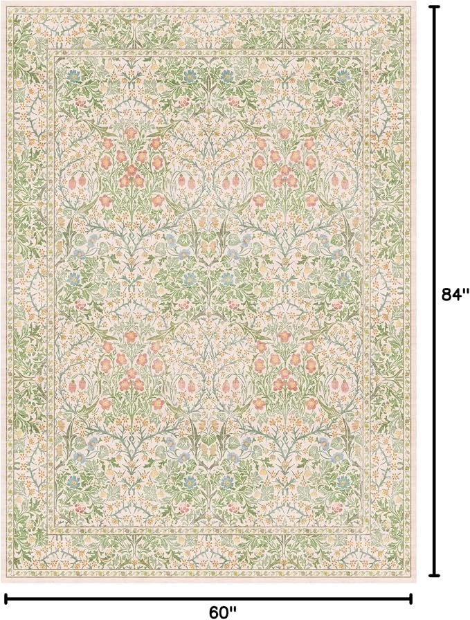 Beige Green Bedroom Rug 5x7 Area Rug - Image 2
