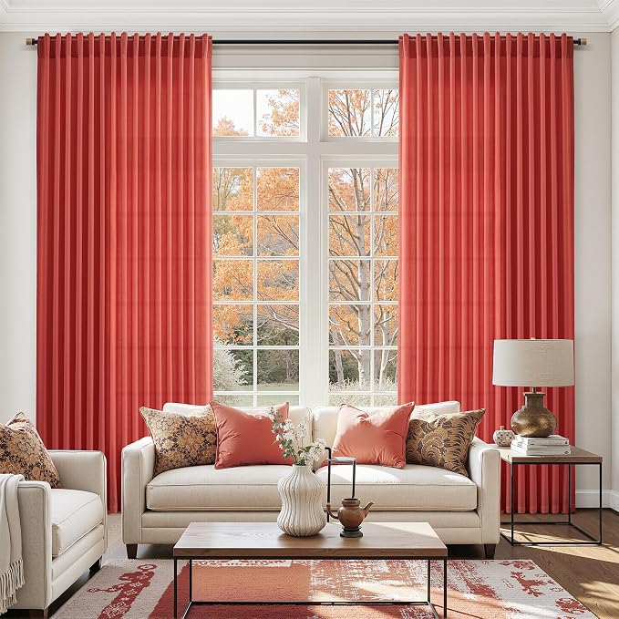 Christmas Red Linen Curtains 84 Inch Length 2 Panels Set - Image 6