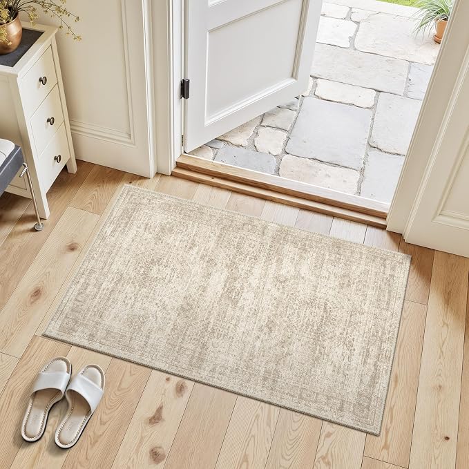 Soalmost 2x3 Washable Rugs for Kitchen, Small Area Rug Beige | Non-Slip Vintage - Image 3