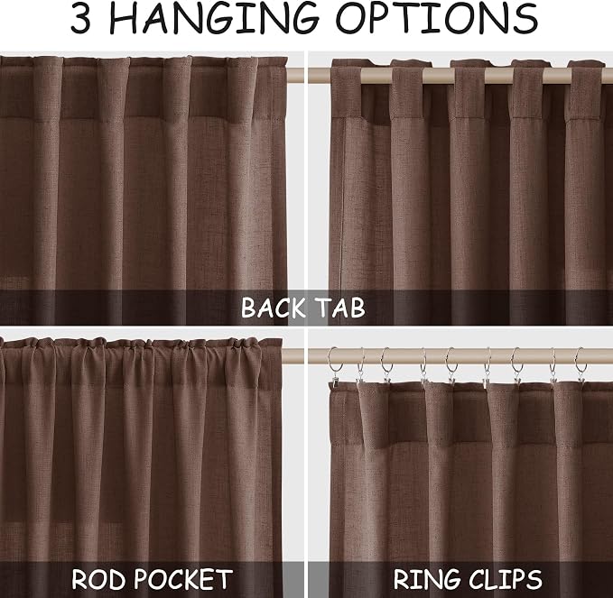 Mocha Mousse Curtains 108 Inches Long 2 Panels Set Back Tab Loop Pocket Linen - Image 2