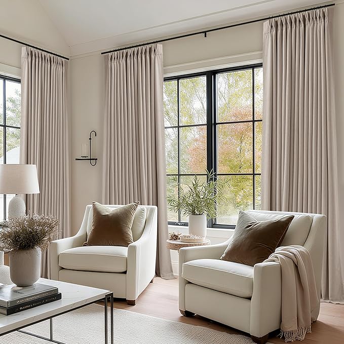 Burlywood Greige Pinch Pleated 100% Blackout Linen Curtains 86 Inch Length | - Image 7