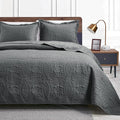 Love's cabin Quilts for Full Bed Dark Grey Bedspreads Bedding Set - Lightweight Bedspread Comforter - Coin Pattern Bedding Coverlet for All Season - 3 Pieces (1 Quilt, 2 Pillow Shams)