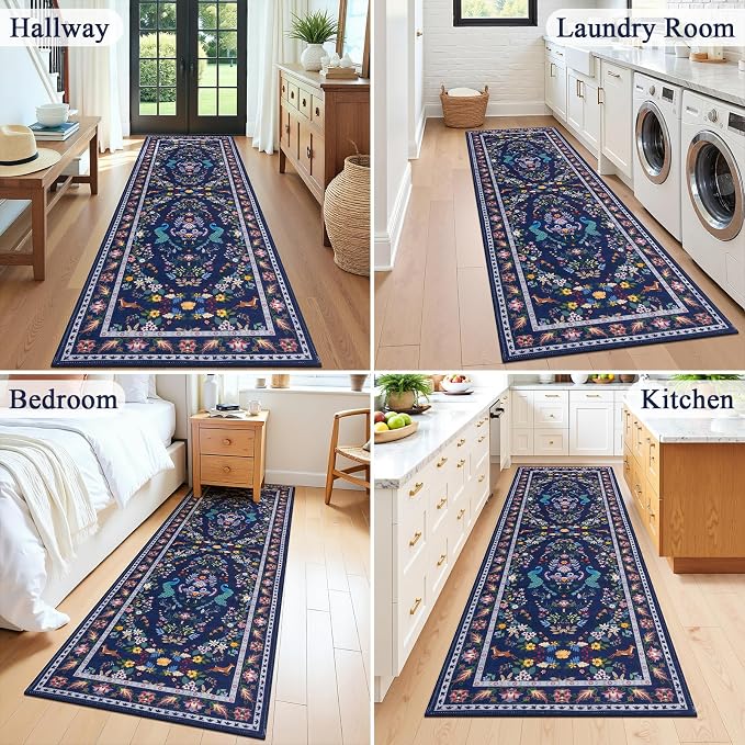 HEBE Hallway Runner Rug 2'x6', Washable Non Slip Kitchen Rug Runner | Soft Boho - Image 7