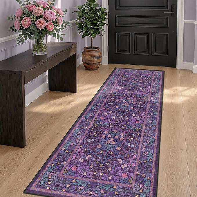 Washable Plum Purple Runner Rug 2x6 by HazoHaus