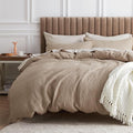 Bedsure Cotton Duvet Cover Set - 100% Cotton Waffle Weave Khaki Duvet Cover Oversized King Size, GentleSoft™ and Breathable Bedding Set for All Season, 3 Pieces, 120"x98"
