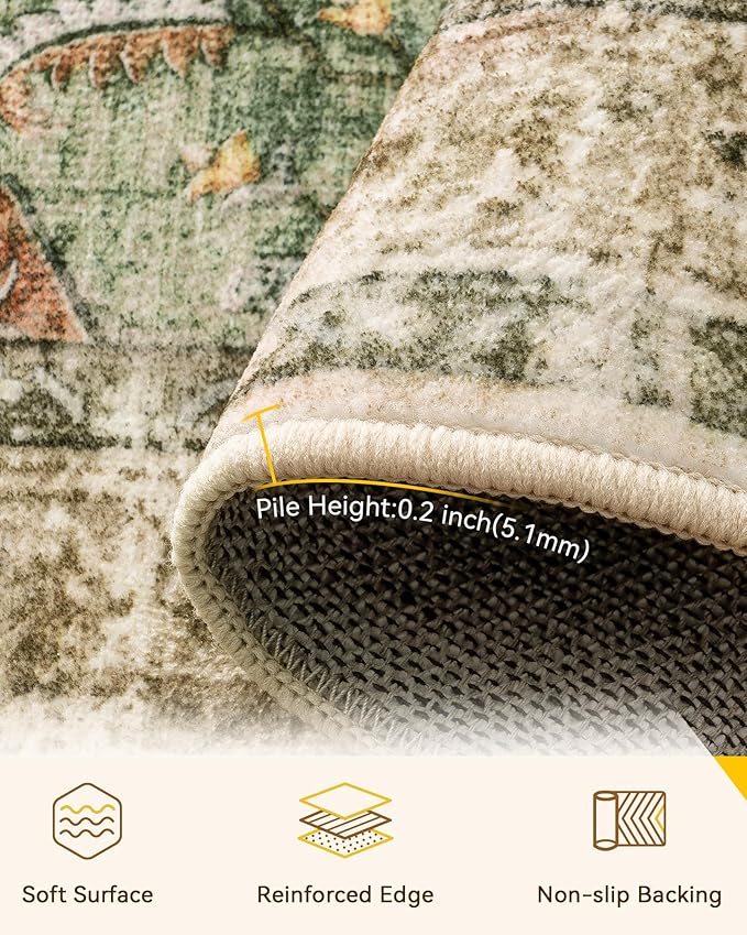 RELEANY Washable Area Rug, Runner 3'x12', Brick/Brown/Green | Non-Slip - Image 3