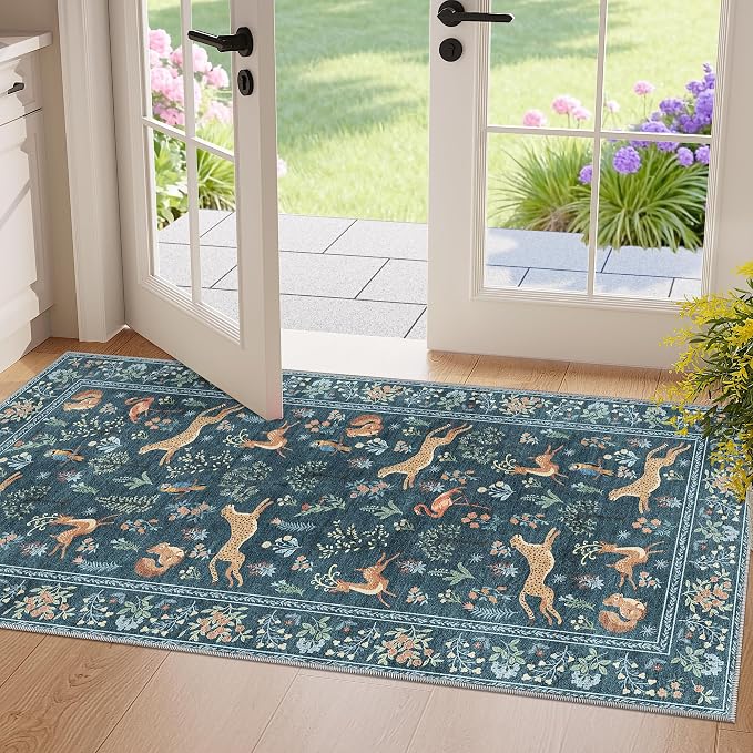 DUKINO 2x4 Rug for Entryway, Animal Washable Runner Rug for Kitchen, Low Pile by DUKINO