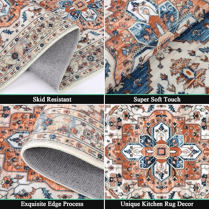 HEBE Boho Kitchen Rugs Set of 3, Non Slip Washable Kitchen Mats - Image 4