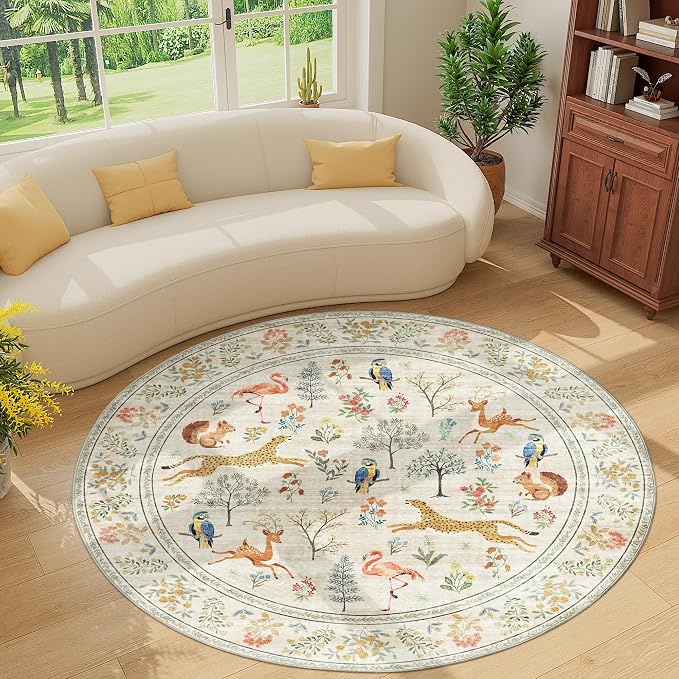 DUKINO 6ft Round Rug for Bedroom, Washable Soft Non Slip Circle Rug, Stain - Image 9