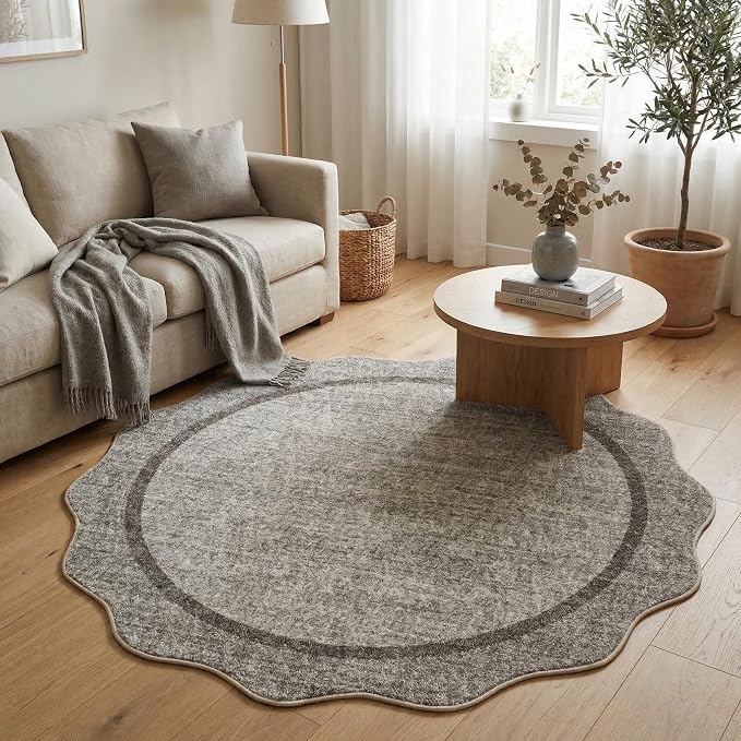 GarveeHome Scalloped Washable Small Round Rug 3 ft Non-Slip by GarveeHome