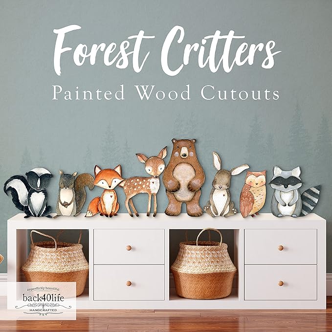 Back40Life Forest Critters Painted Wooden Animal Cutout Shapes (Medium (Bundle of 8))