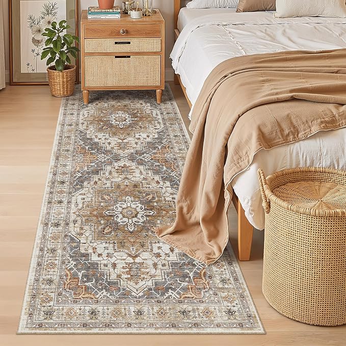 Madane Hallway Runner 3x8, Kitchen Rugs Washable Entry Rug, Turmeric/Grey | - Image 5