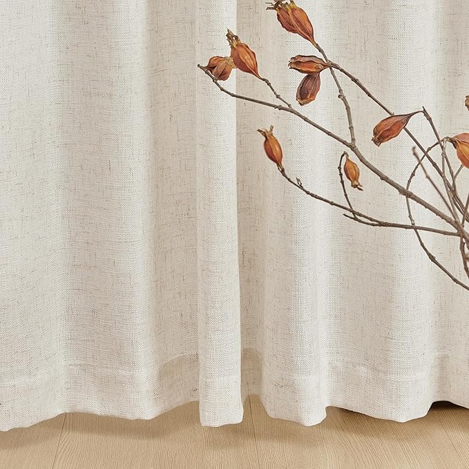 MYSKY HOME Linen Curtains for Living Room, Natural Semi Sheer Curtains & Drapes - Image 7