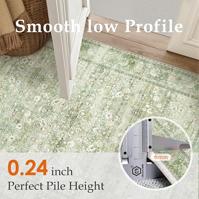 9x12 Light Green Vintage Floral Washable Area Rug - Image 7