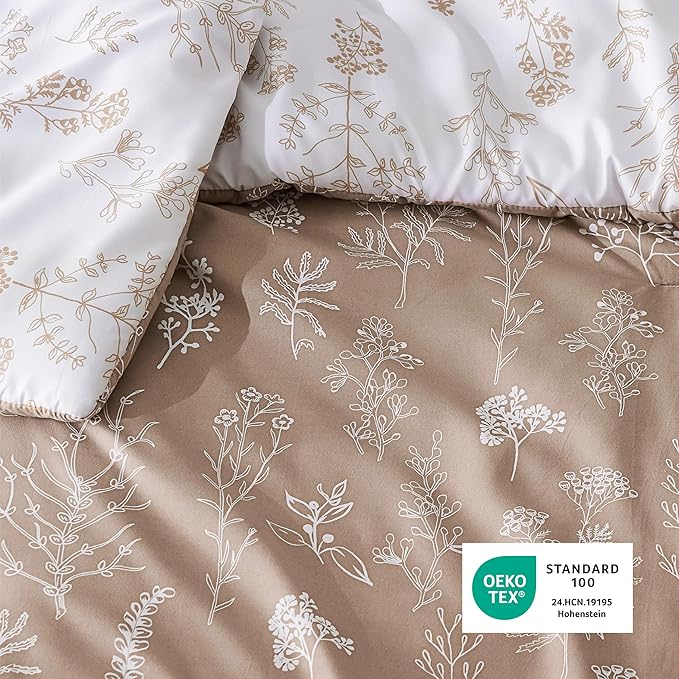 Bedsure King Comforter Set - Light Taupe Bed Set, 3 Pieces Cute Floral Bedding, 1 Soft Reversible Botanical Flowers Comforter and 2 Pillow Shams