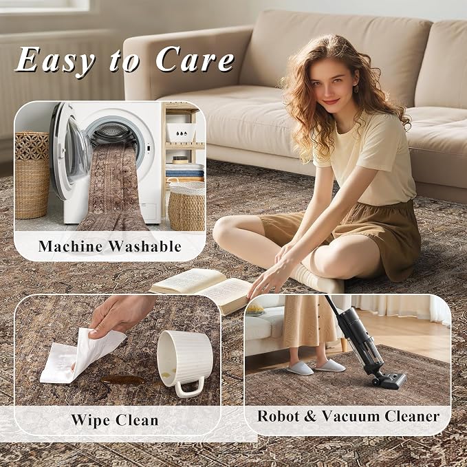 Schweek Brown 5x7 Area Rugs Washable Non Slip Rug - Image 7