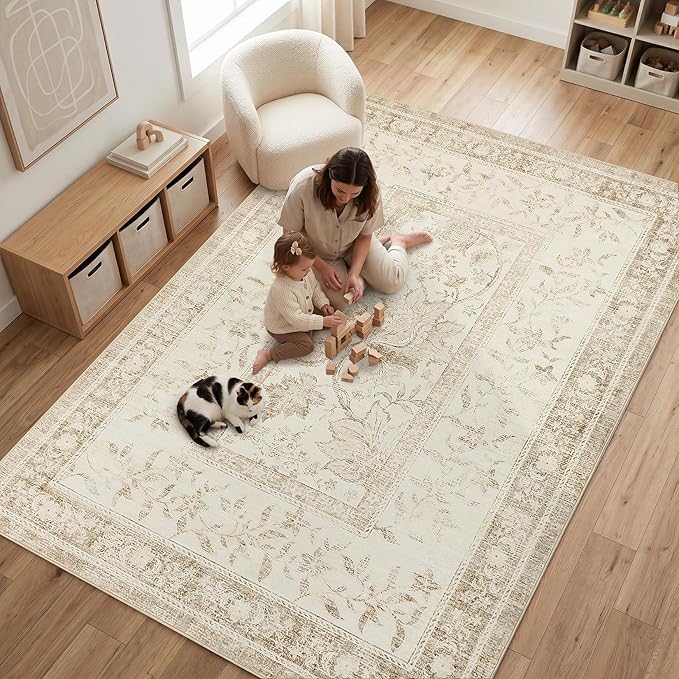 GarveeHome Vintage Beige Area Rug 8x10 - Image 3