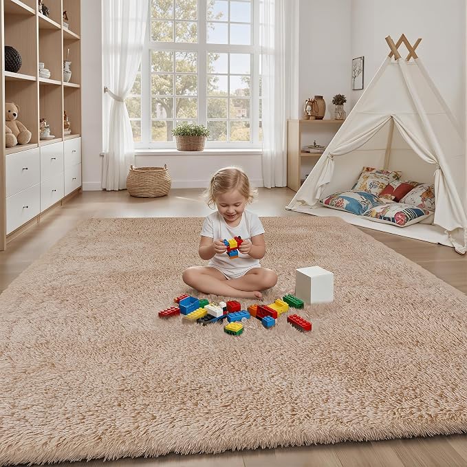 PLHXFR 4x6 Area Rugs Living Room: Fluffy Bedroom Rug Shag Carpet Camel | - Image 4