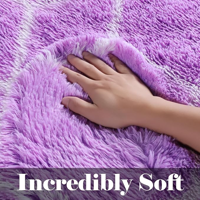 5x7 Area Rugs for Living Room Bedroom, Fluffy Purple and White Trellis Rug | - Image 2
