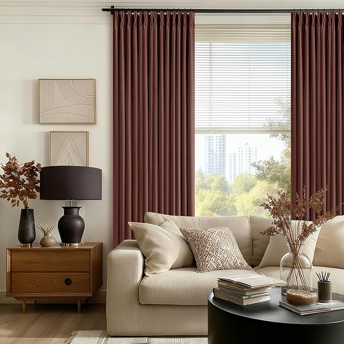 Chestnut Brown Linen Blackout Pleated 90 Inch Curtains - Image 8