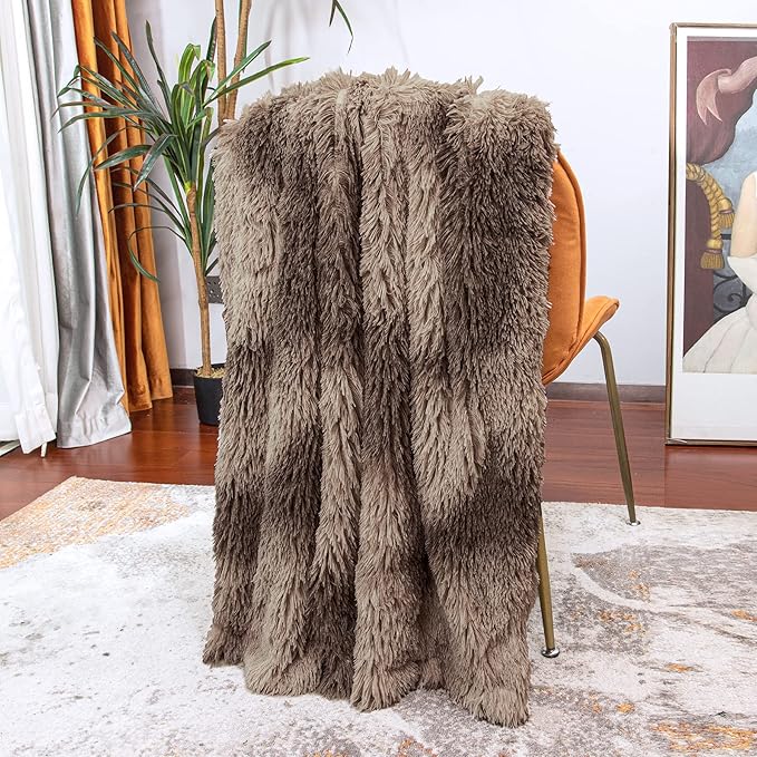 Tuddrom Decorative Extra Soft Faux Fur Blanket Twin Size,Solid Reversible Fuzzy Lightweight Long Hair Shaggy Blanket,Fluffy Plush Fleece Comfy Microfiber Throw Blanket for Couch Sofa Bed,Tie Dye Brown