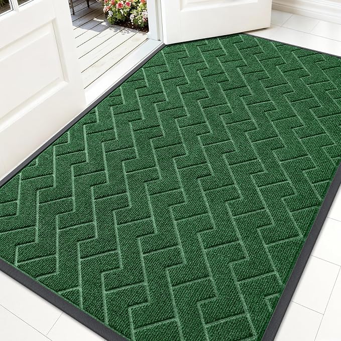 OLANLY Front Door Mat Outside 59x34, All-Season Absorbent Rubber Doormat | Green by OLANLY