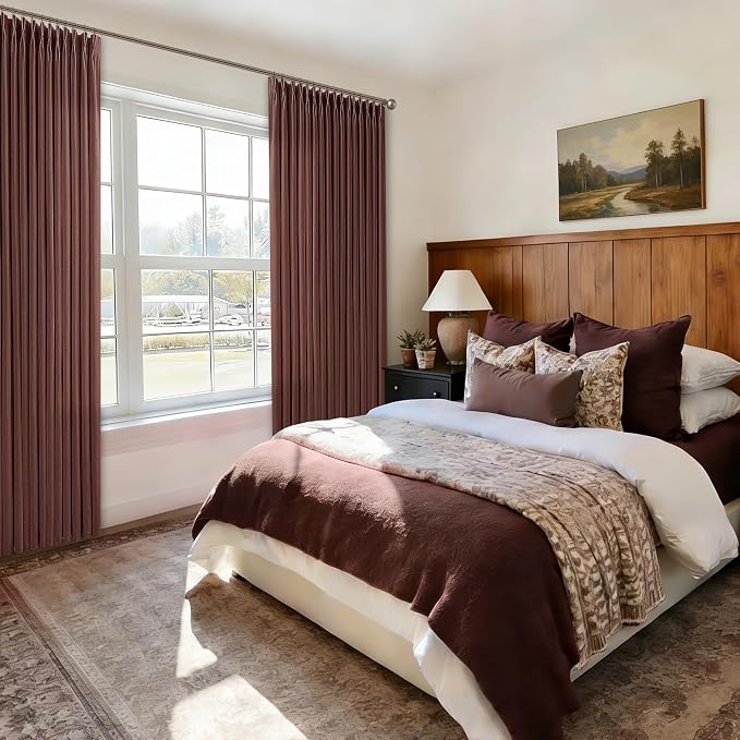 Rust Brown Linen Pleated Light Filtering Curtains - Image 8