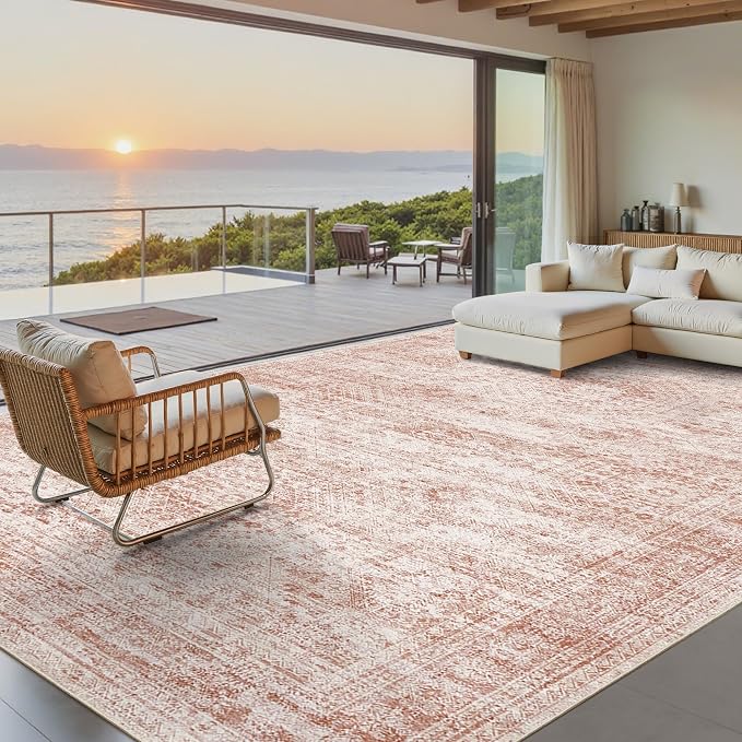 Soalmost 9x12 Area Rugs for Living Room Washable Rug Non-Slip Pink | Large - Image 2