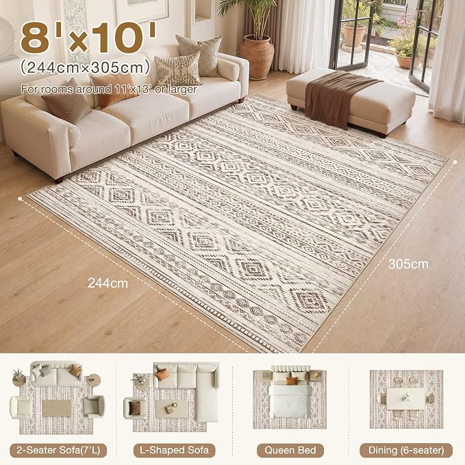 cotiled Boho 8x10 Area Rugs for Living Room: Large Moroccan Washable Rug | - Image 2