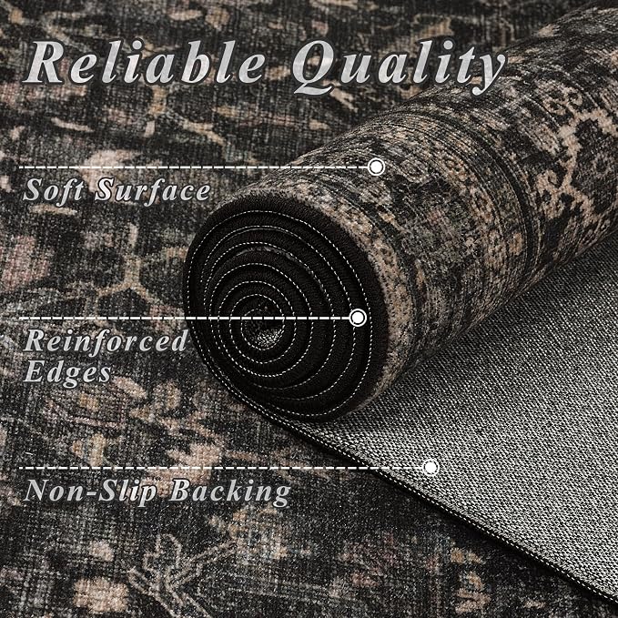 Schweek 2x12 Washable Runner Rug Non Slip Vintage Black Kitchen Runners | - Image 5