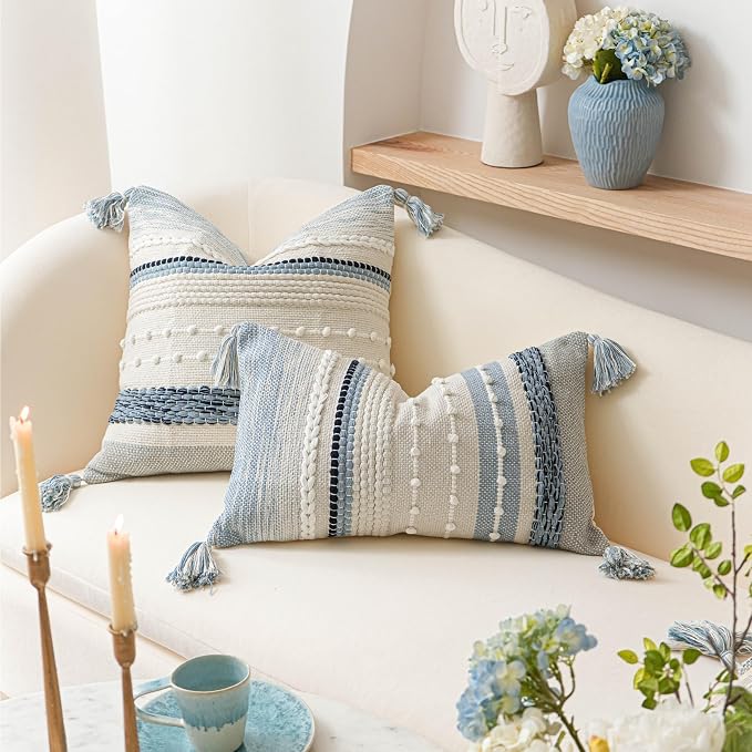 Coastal Blue Boho Decorative Throw Pillow Cover 18x18 Modern Bohemian Accent - Image 4