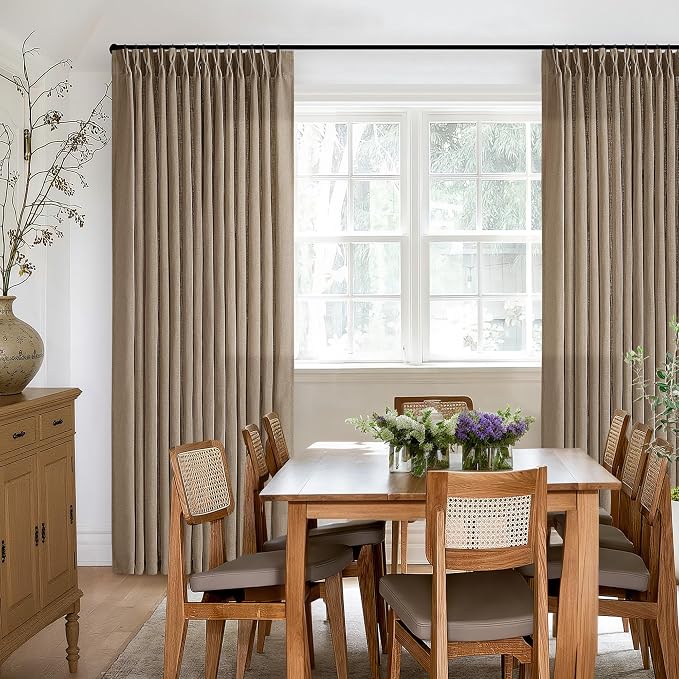 Light Filtering Flax Linen Pleat Living Room Curtains Latte 108 Inch Length | - Image 7