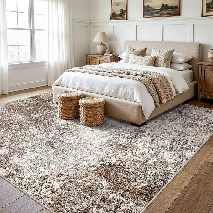 9x9 Square Living Room Area Rug Washable Non-Slip, Soft Modern Neutral Carpet - Image 3