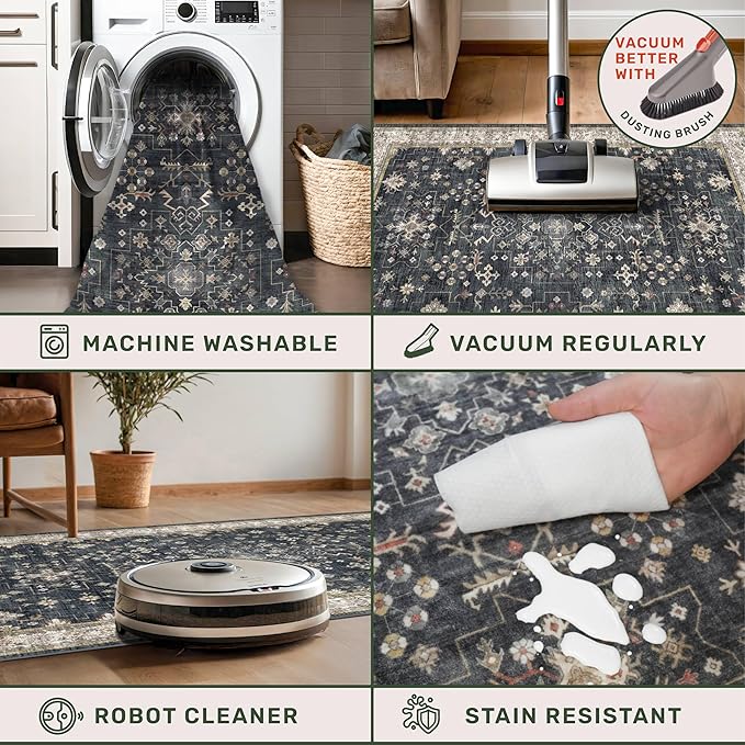 Black Farmhouse Washable 7x10 Area Rugs - Image 4