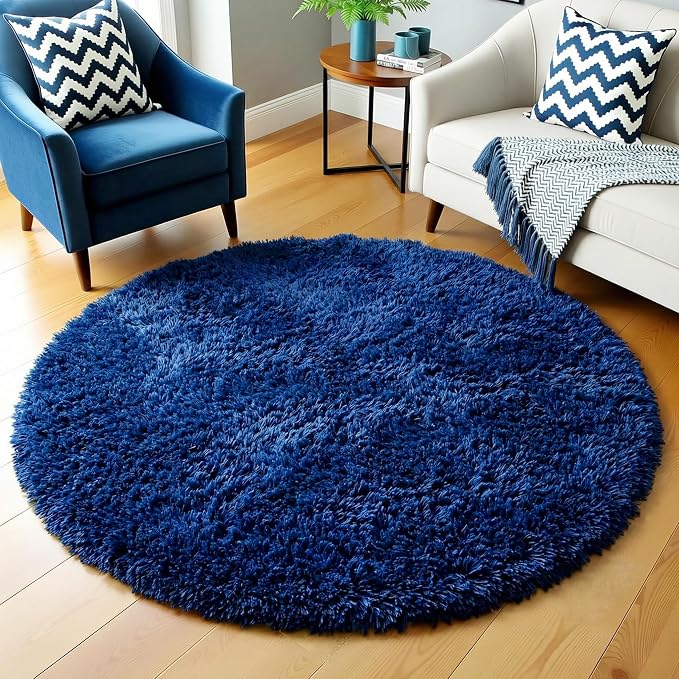 Amdrebio Navy Blue Small Round Shag Area Rug 3Ft - Image 5