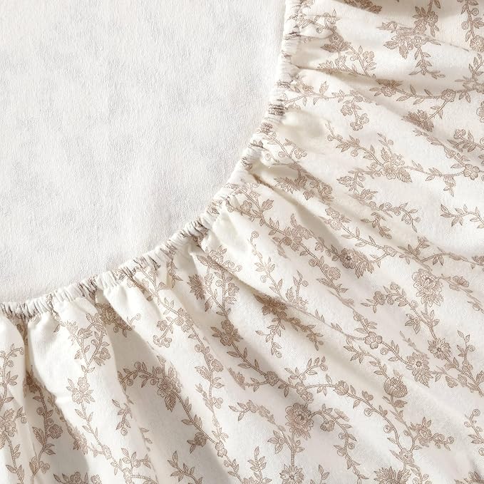 Laura Ashley - Flannel Sheets King Size, Anti-Pilling & Wrinkle Resistant Cotton, Touchably Soft for All-Season Comfort - Bed Sheets with Matching Pillowcases & Fitted Sheet (Victoria Beige)