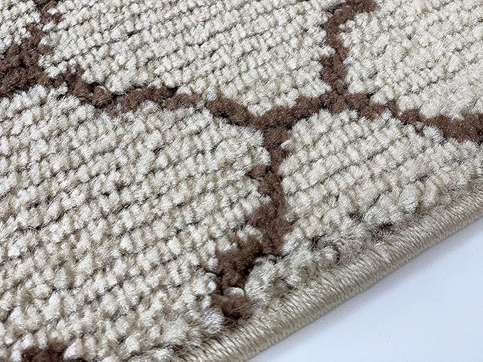 Custom Size Modern Runner Rug Carpet for Hallway Entryway Foyer Kitchen, Slip Resistant Latex Rubber Backed 31 inch Wide X Customized Length, Trellis Beige, 31 inch X 6 feet