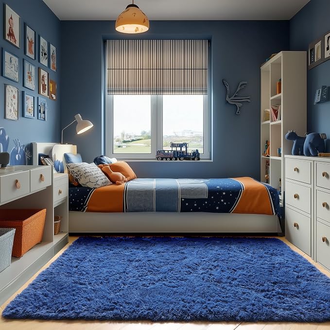 Navy Blue Area Rugs for Living Room Bedroom, 5x8 Fluffy Bedside Rug, Soft Plush - Image 7