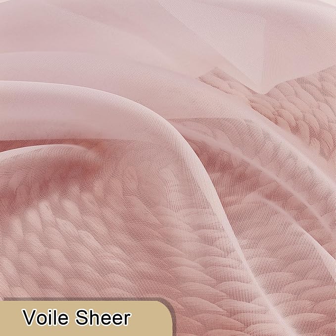 Blush Pink Sheer Curtains 63 Inch Length 2 Panels, Light Filtering Window Voile - Image 8