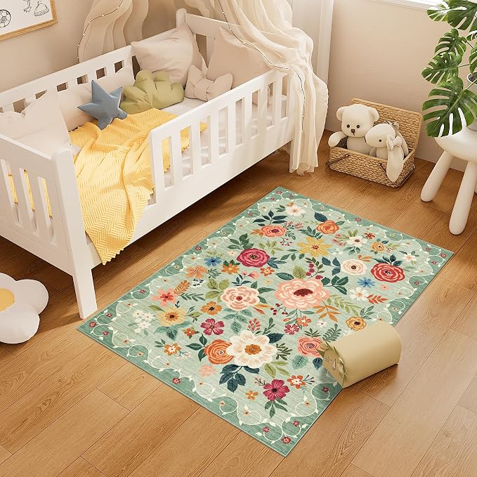 DUKINO 3x4 Area Rug, Floral Washable Rug - Image 7