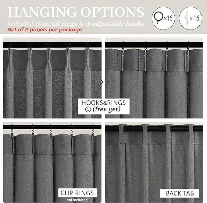 Dark Grey Pleat Semi Sheer Curtains 96 Inches Long - Image 7