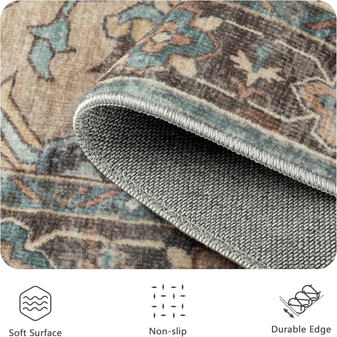 8x10 Area Rugs, Vintage Retro Soft Washable Rug, Non-Slip Low Pile Rugs - Image 6