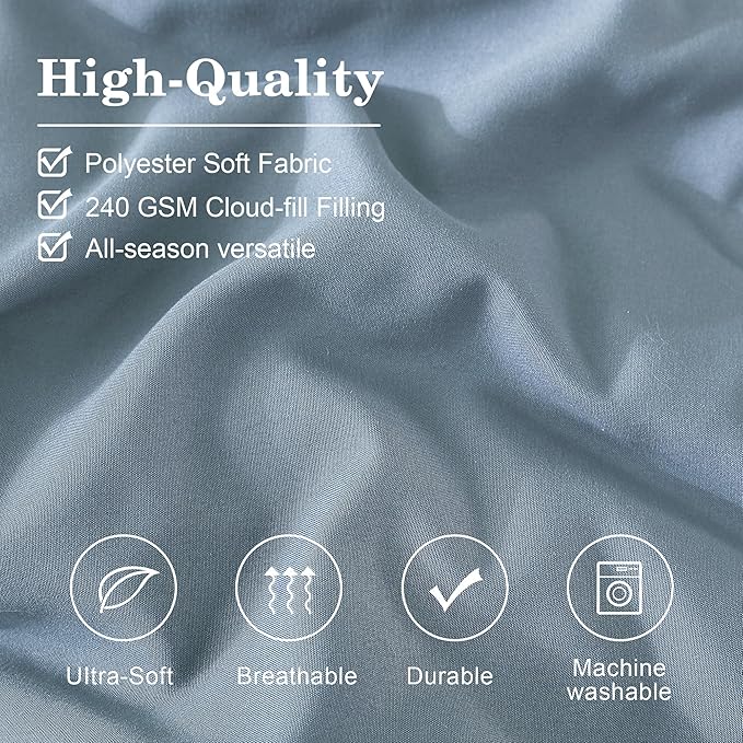 Monbix Queen Comforter Set - 7 Pieces Dusty Blue Bed in a Bag Queen Bedding Sets with Comforters, All Seasons Down Alternative Comforter Bed Set with Sheets, Pillowcases & Shams